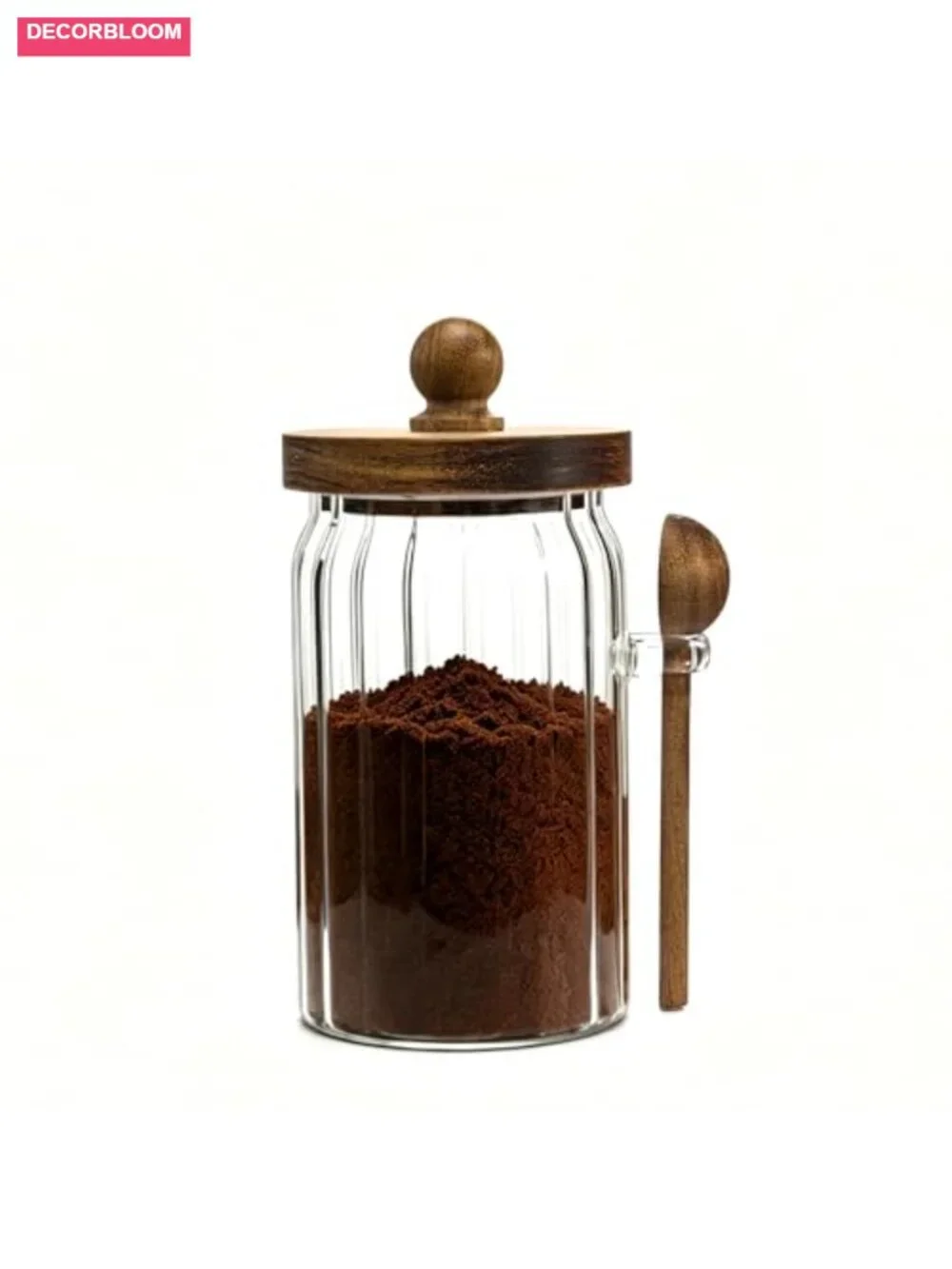 Vintage Glass Jar with Wooden Spoon Lid, 26 oz Airtight Coffee Storage